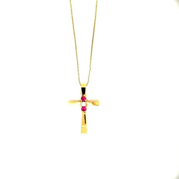 14k Gold Rubies/Diamond Cross Necklace - Picture 9 of 12